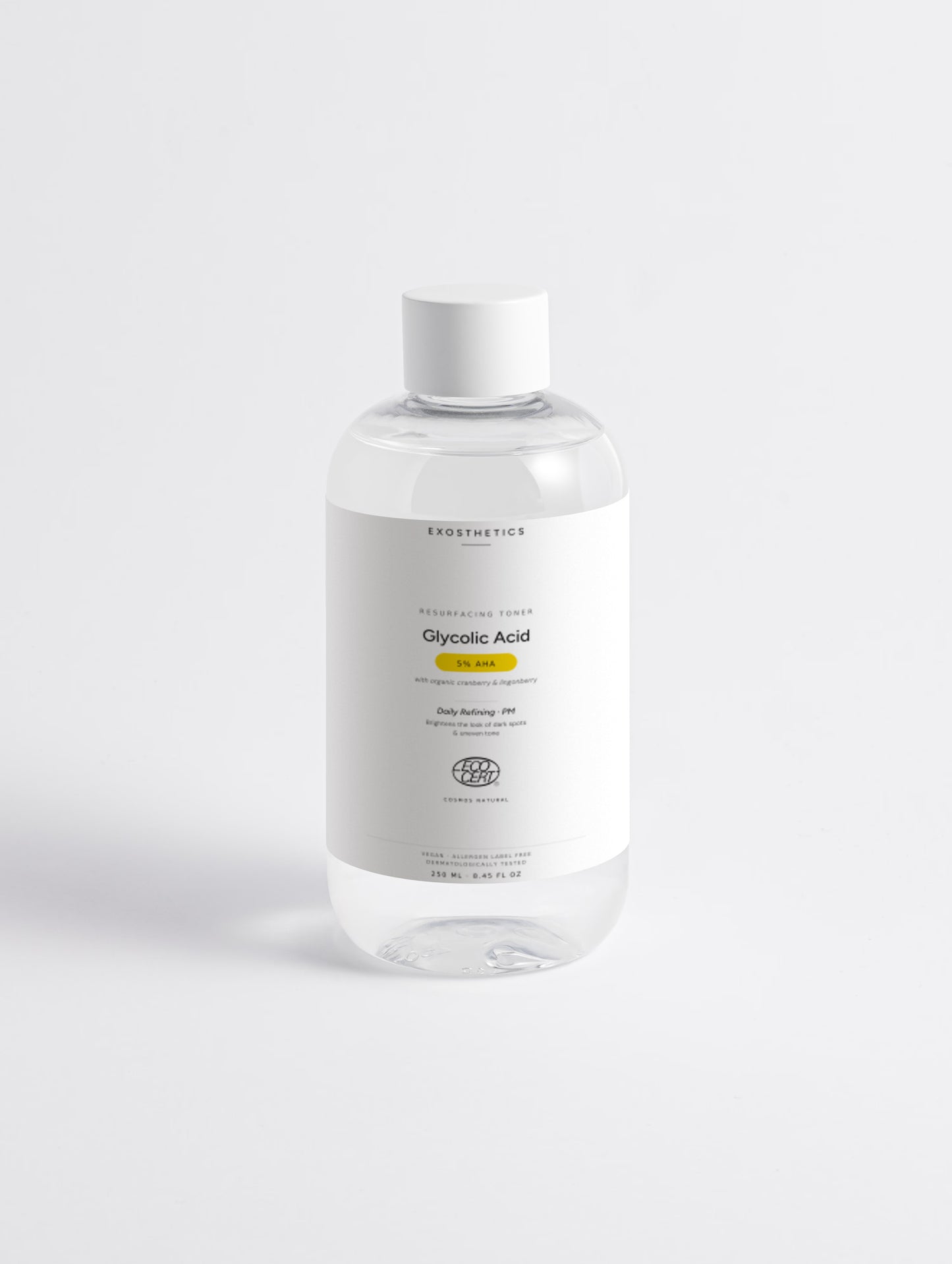 The 5% Toner glycolic acid toner for hyperpigmentation by Exosthetics – 250 ml bottle